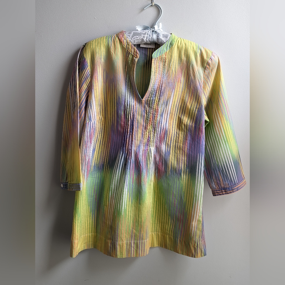 EUC...Liz & Co. Bright & Colorful Cotton Blouse Size Petite Medium (MP)
